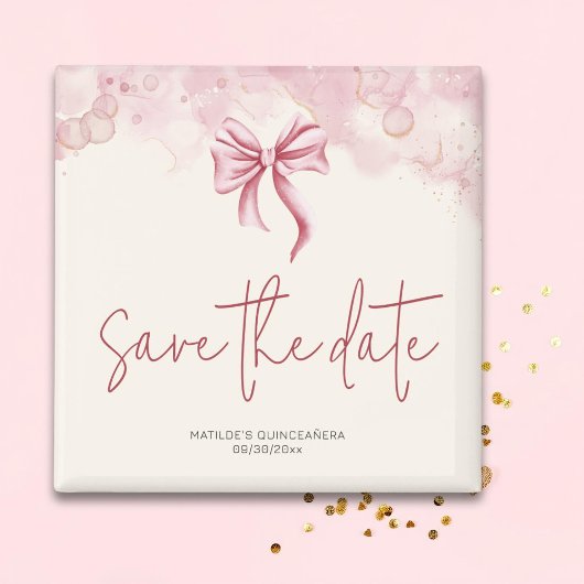 Pink Bow Birthday Quinceañera Save the Date Magnet