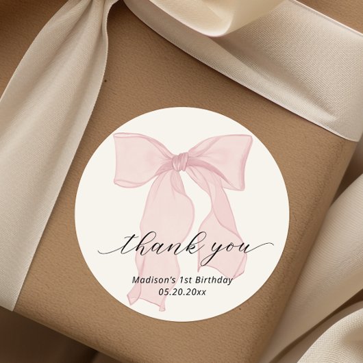 Pink Bow Birthday Vielen Dank Runder Aufkleber