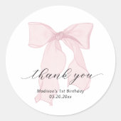 Pink Bow Birthday Vielen Dank Runder Aufkleber (Vorderseite)