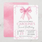 Pink Bow Birthday Watercolor Einladung (Vorne/Hinten)