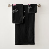 Pink Bow Black and White Polka Dots Name Badhandtuch Set (Insitu)