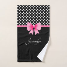 Pink Bow Black and White Polka Dots Name