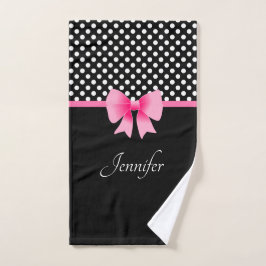 Pink Bow Black and White Polka Dots Name Badhandtuch Set