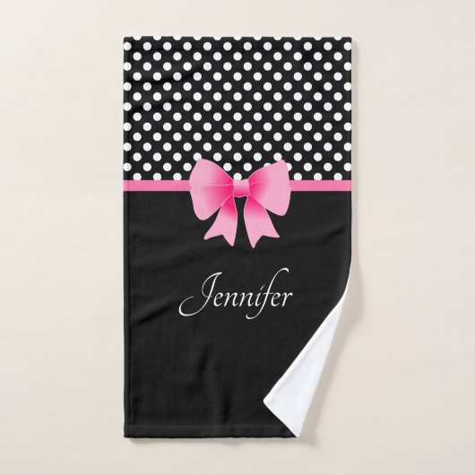 Pink Bow Black and White Polka Dots Name Badhandtuch Set (Handtuch)