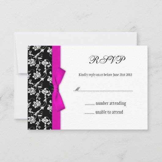 Pink Bow Black and White Wedding Blume UAWG RSVP Karte (Vorderseite)