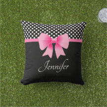 Pink Bow Black & White Polka Dots Muster Name