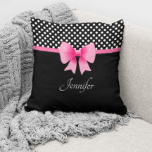 Pink Bow Black & White Polka Dots Muster Name