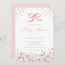 Pink Bow Blues Blush Greenery Gold Baby Dusche