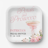 Pink Bow Blumenblätter und Prosecco Brautparty Pappteller (Vorderseite)