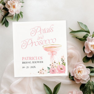 Pink Bow Blumenblätter und Prosecco Brautparty Serviette