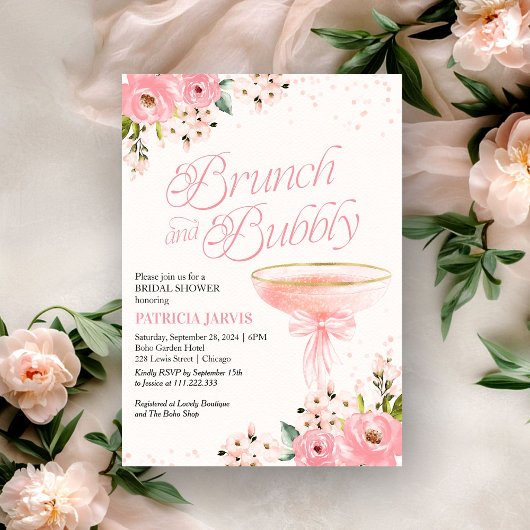 Pink Bow Blumenbrunch und Brautparty Einladung