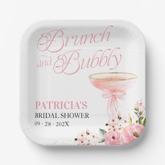 Pink Bow Blumenbrunch und Brautparty Pappteller (Vorderseite)