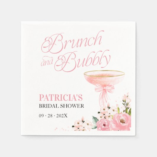 Pink Bow Blumenbrunch und Brautparty Serviette (Vorderseite)