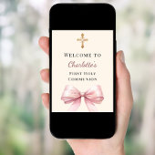 Pink bow blush ivory First Holy Communion welcome Poster