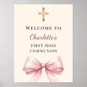 Pink bow blush ivory First Holy Communion welcome Poster (Vorne)