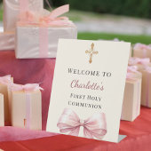 Pink bow blush ivory First Holy Communion welcome Sockelschild