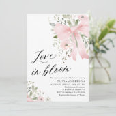 Pink Bow Blütenblümliche Liebe im Brautparty Bloom Einladung (Stehend Vorderseite)