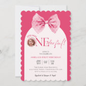 Pink Bow Blütenspass Einen 1. Geburtstag Einladung (Vorderseite)