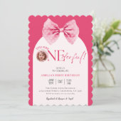 Pink Bow Blütenspass Einen 1. Geburtstag Einladung (Stehend Vorderseite)