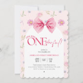 Pink Bow Blütenspass Einen 1. Geburtstag Einladung (Vorderseite)