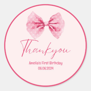 Pink Bow Blütenspass Einen 1. Geburtstag Runder Aufkleber