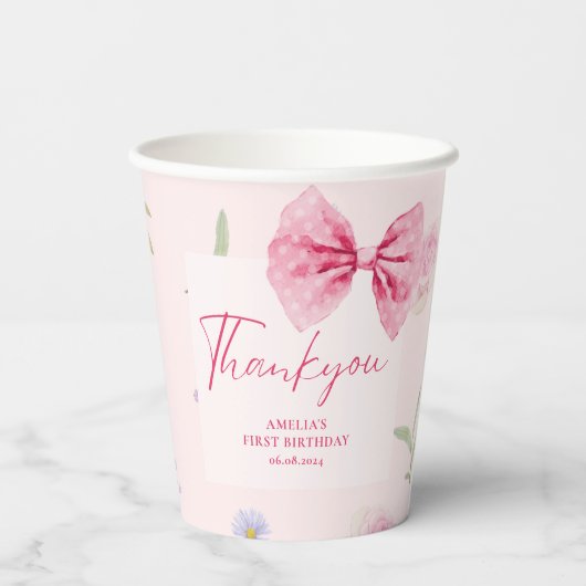 Pink Bow Blütenspass Einen Geburtstag Pappbecher (Rückseite)