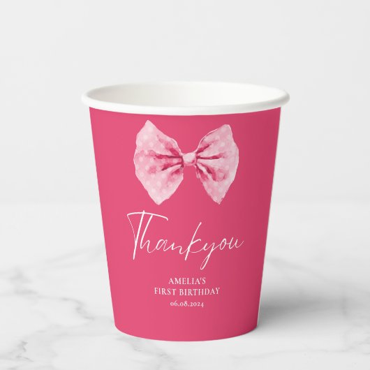 Pink Bow Blütenspass Einen Geburtstag Pappbecher (Rückseite)