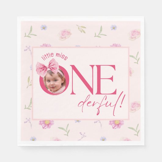 Pink Bow Blütenspass Einen Geburtstag Serviette (Vorderseite)
