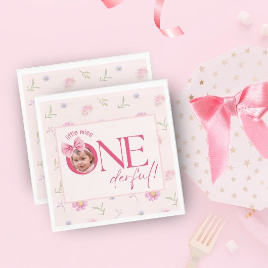 Pink Bow Blütenspass Einen Geburtstag Serviette