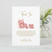 Pink Bow Bonjour Bébé Französisch Macarons Babydus Dankeskarte (Stehend Vorderseite)