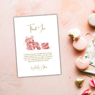 Pink Bow Bonjour Bébé Französisch Macarons Babydus Dankeskarte