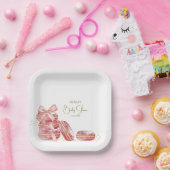 Pink Bow Bonjour Bébé Französisch Macarons Babydus Pappteller (Party)