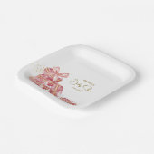 Pink Bow Bonjour Bébé Französisch Macarons Babydus Pappteller (Gewinkelt)