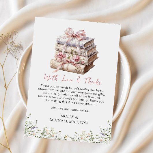 Pink Bow Book Baby Dusche Danke Karte