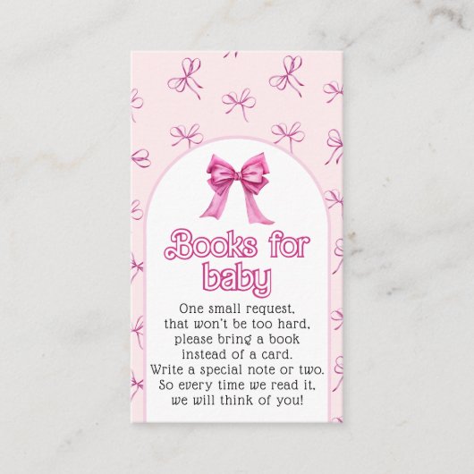 Pink Bow Books Baby Girl Dusche Begleitkarte (Vorderseite)