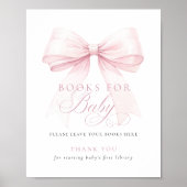 Pink Bow Books for Baby Shower Sign Poster (Vorne)