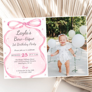 Pink Bow Boutique 1. Geburtstag Party Foto Einladung