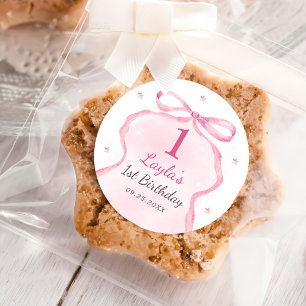 Pink Bow Boutique 1. Geburtstag Party Runder Aufkleber