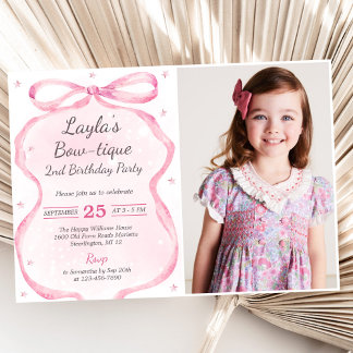 Pink Bow Boutique 2. Geburtstag Party Foto Einladung