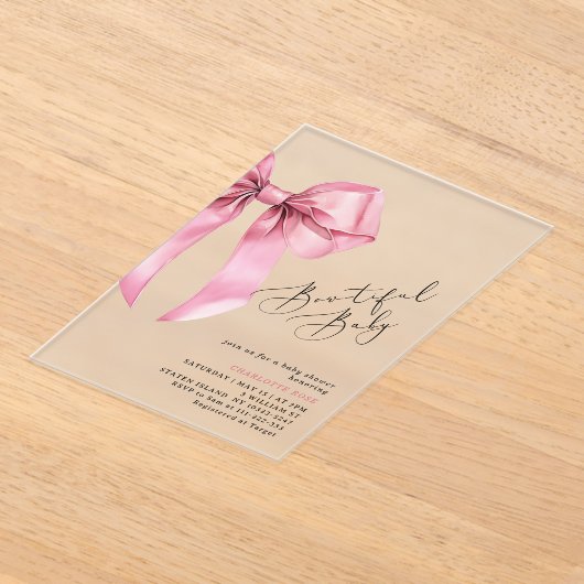Pink Bow Bowtiful Baby Dusche Acryleinladungen (Ablage )
