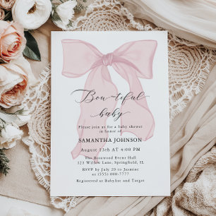 Pink Bow Bowtiful Baby Girl Baby Dusche Einladung