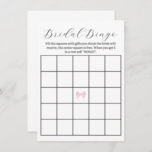 Pink Bow Brautparty Bingo Game - Printversion Mitteilungskarte (Vorne/Hinten)