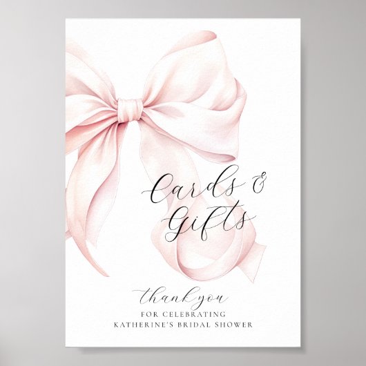 Pink Bow Brautparty Cards & Gifts Table Poster (Vorne)