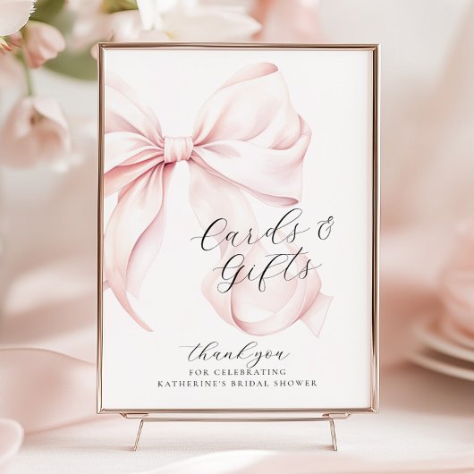 Pink Bow Brautparty Cards & Gifts Table Poster