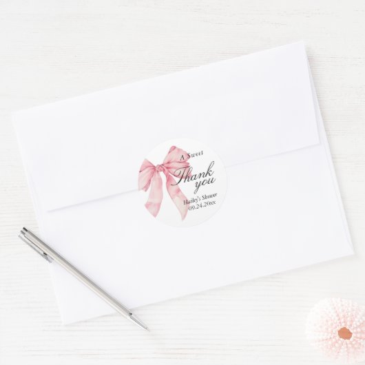 Pink Bow Brautparty Danke, Liebesmarken Runder Aufkleber (Umschlag)