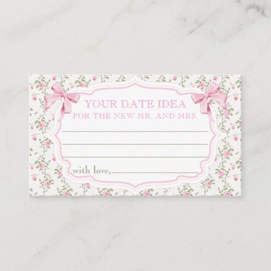Pink Bow Brautparty Date Night Ideas Begleitkarte (Vorderseite)