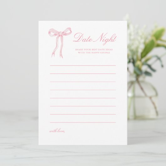 Pink Bow Brautparty Date Night Idecard Hinweiskarte (Stehend Vorderseite)