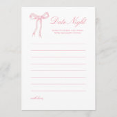 Pink Bow Brautparty Date Night Idecard Hinweiskarte (Vorderseite)