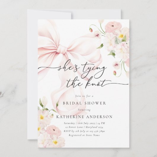 Pink Bow Brautparty Einladung (Vorderseite)