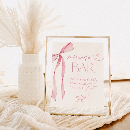 Pink Bow Brautparty Mimosa Bar Sign, Bubbly Bar Poster